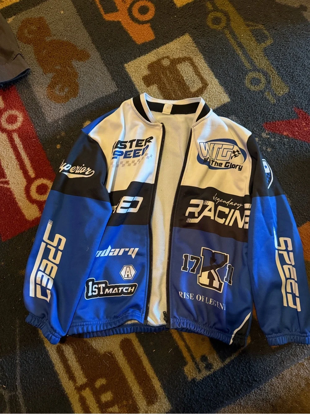 Blue Racing-Print Kids Jacket